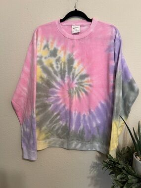 Dream side Tie-Dye Spiral Crewneck Sweatshirt - Pink, Purple, Yellow, Gray